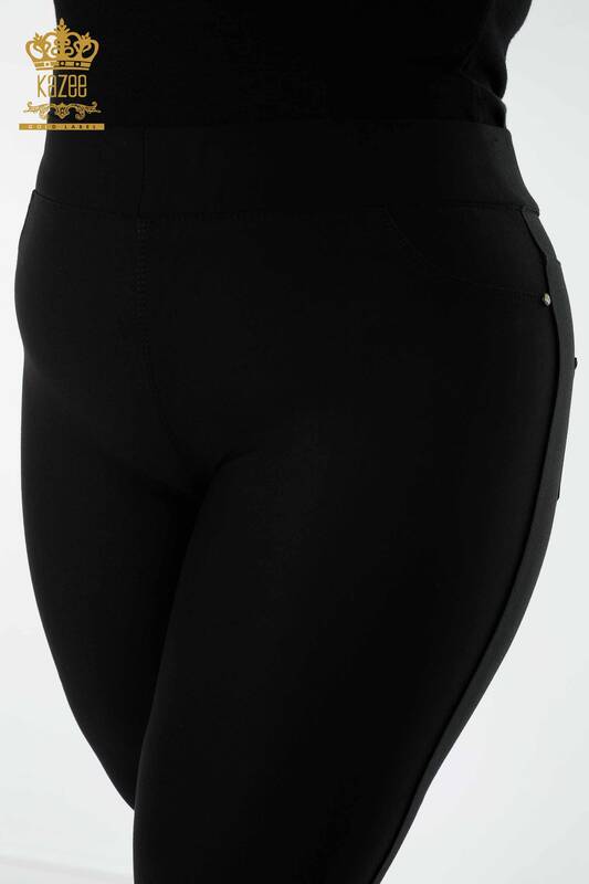 Pantaloni de damă cu ridicata cu detaliu din tul negru - 3578 | KAZEE