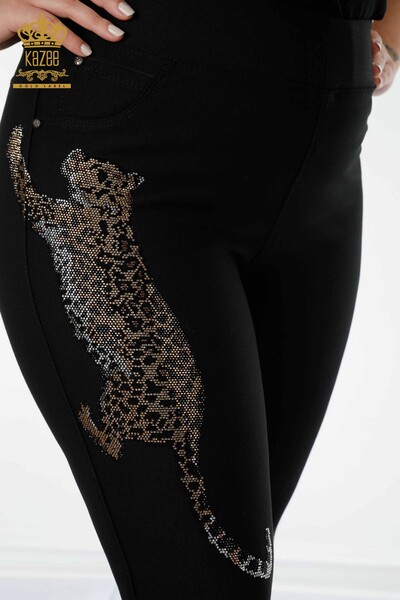 Pantaloni de damă cu ridicata cu model tigru negru - 3639 | KAZEE - Thumbnail