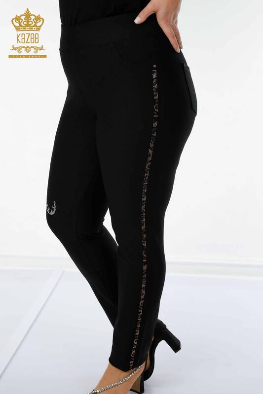 Pantaloni de damă cu ridicata cu model tigru negru - 3639 | KAZEE