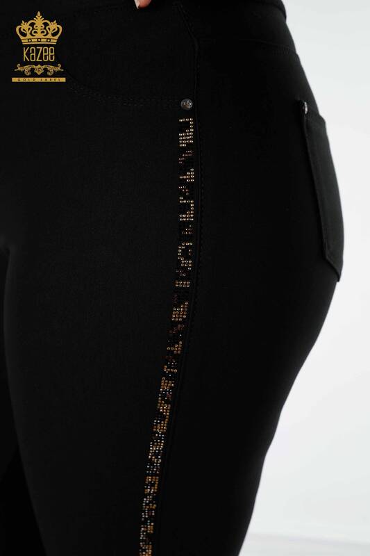Pantaloni de damă cu ridicata cu model tigru negru - 3639 | KAZEE