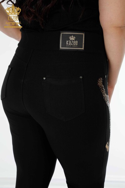 Pantaloni de damă cu ridicata cu model tigru negru - 3639 | KAZEE - Thumbnail