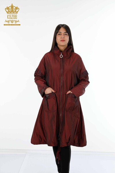 Pelenă de ploaie pentru femei, roșu Claret - Istanbul, Îmbrăcăminte cu ridicata - 7577 | KAZEE - Thumbnail