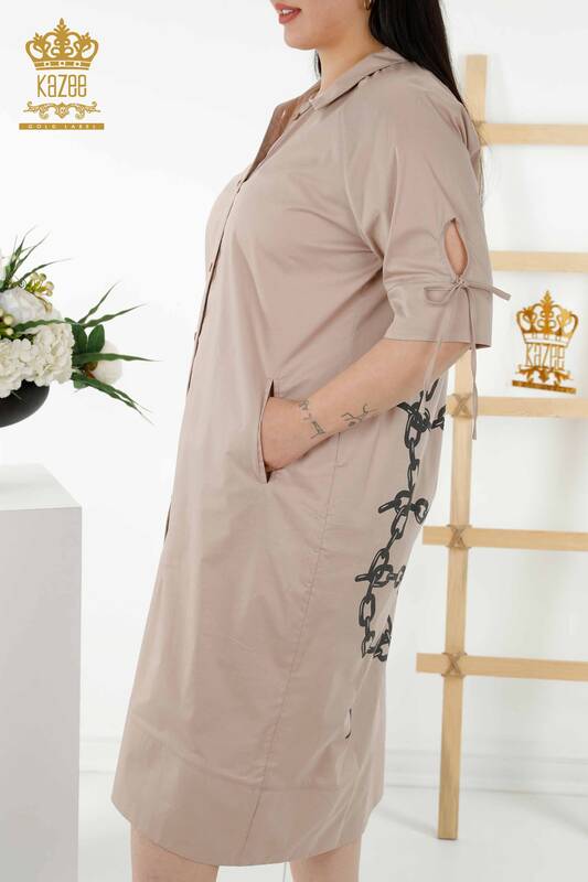 En-gros pentru femei cămașă rochie lanț cu model bej - 20379 | KAZEE