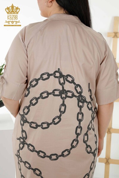 En-gros pentru femei cămașă rochie lanț cu model bej - 20379 | KAZEE - Thumbnail