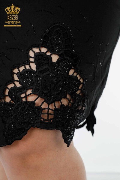 En-gros rochie cămașă pentru femei - cu glugă - model floral - negru - 20217 | KAZEE - Thumbnail