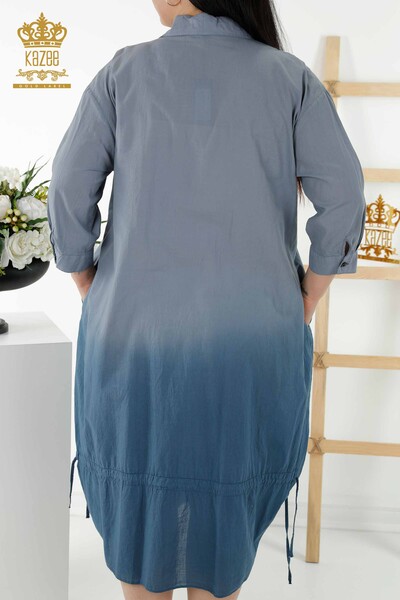 En-gros pentru femei rochie cămașă culoare gradient buzunar bleumarin - 20365 | KAZEE - Thumbnail
