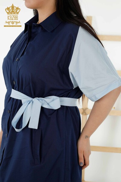 En-gros rochie cămașă damă două culori bleumarin - 20378 | KAZEE - Thumbnail