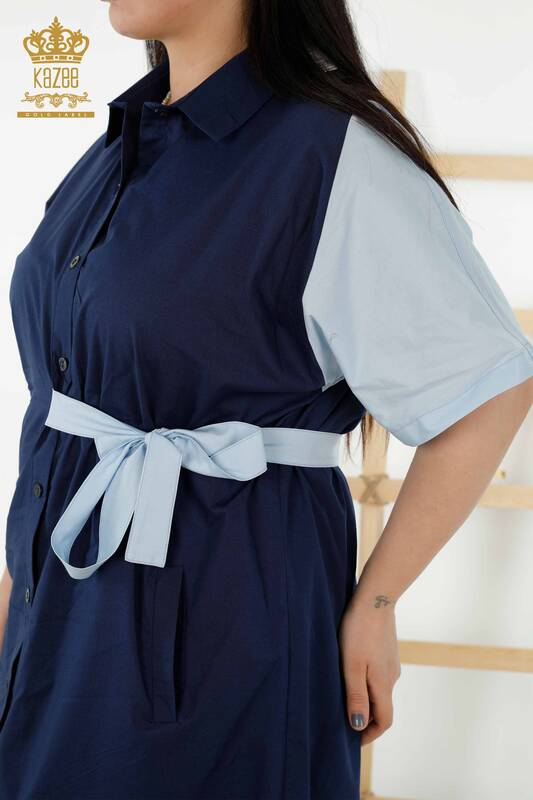 En-gros rochie cămașă damă două culori bleumarin - 20378 | KAZEE