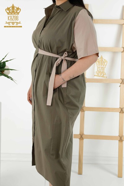 En-gros rochie cămașă damă două culori kaki bej - 20378 | KAZEE - Thumbnail