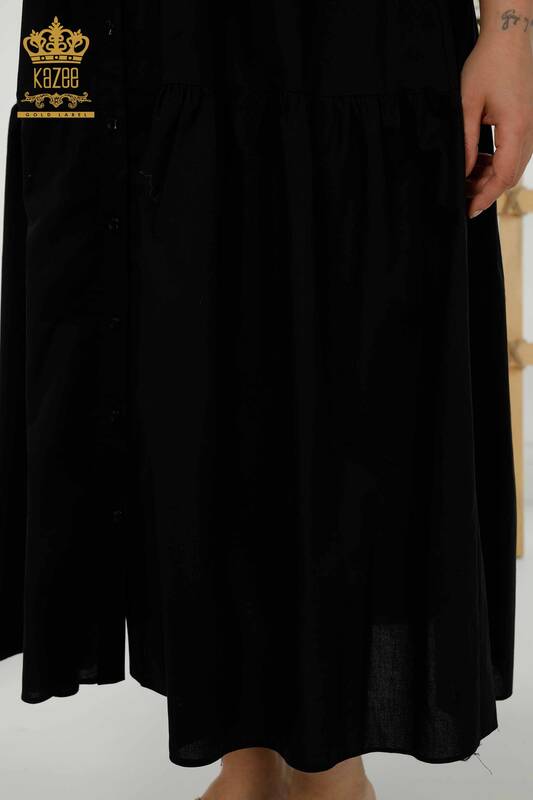 En-gros rochie cămașă de damă neagră cu broderie cu piatră - 20266 | KAZEE