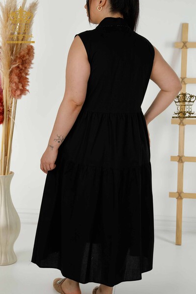 En-gros rochie cămașă de damă neagră cu broderie cu piatră - 20266 | KAZEE - Thumbnail