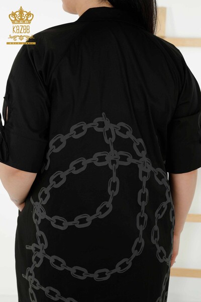 En-gros rochie cămașă damă neagră cu model lanț - 20379 | KAZEE - Thumbnail