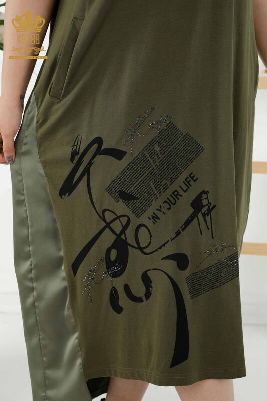 Rochie de damă cu ridicata din piele buzunar kaki - 20366 | KAZEE