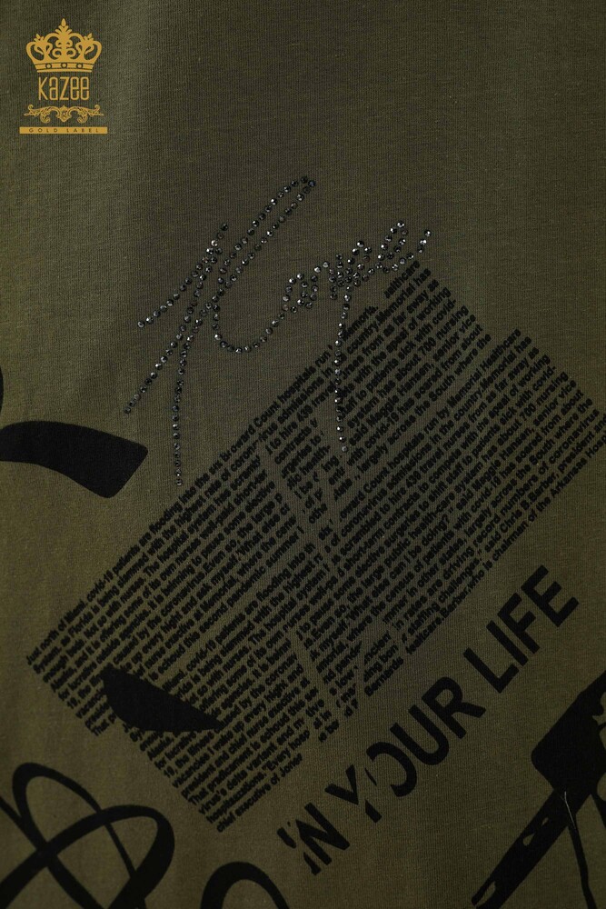 Rochie de damă cu ridicata din piele buzunar kaki - 20366 | KAZEE - 4