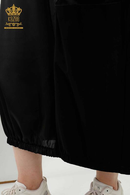 Rochie de damă cu ridicata din piele cu buzunar negru - 20323 | KAZEE