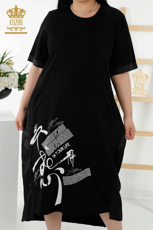 Rochie de damă cu ridicata din piele buzunar detaliat negru - 20366 | KAZEE
