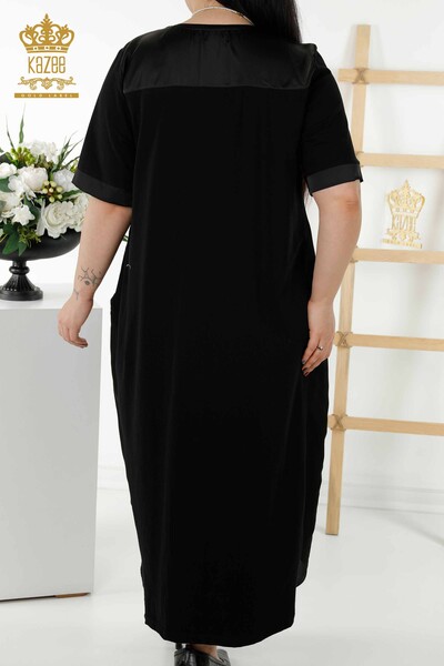 Rochie de damă cu ridicata din piele buzunar detaliat negru - 20366 | KAZEE - Thumbnail