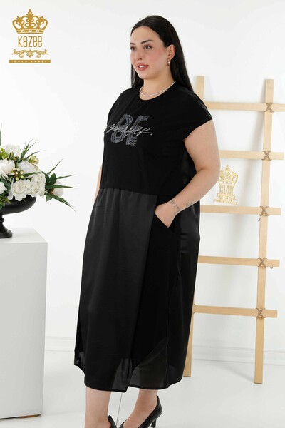 Rochie de damă cu ridicata cu buzunar brodat cu piatră neagră - 20368 | KAZEE - Thumbnail