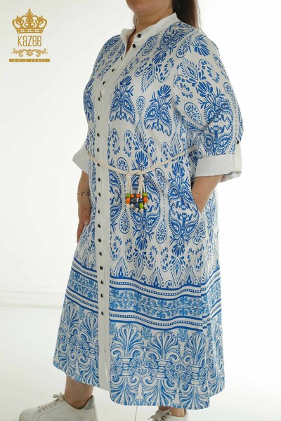 Rochie en-gros pentru femei albastră cu detaliu cravată în talie - 2402-211682 | S&M - Thumbnail