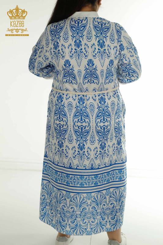 Rochie en-gros pentru femei albastră cu detaliu cravată în talie - 2402-211682 | S&M