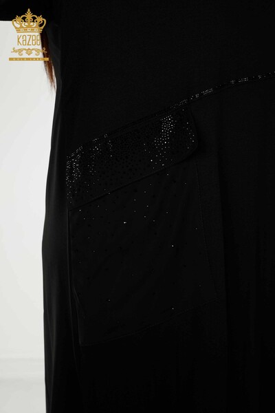 Rochie en-gros de damă neagră cu broderie cu pietre de cristal - 20410 | KAZEE - Thumbnail