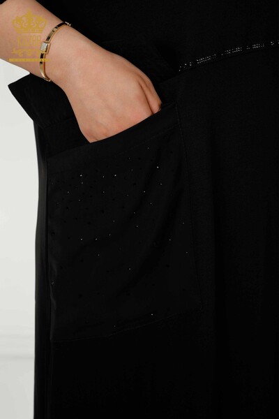 Rochie en-gros de damă neagră cu broderie cu pietre de cristal - 20410 | KAZEE - Thumbnail
