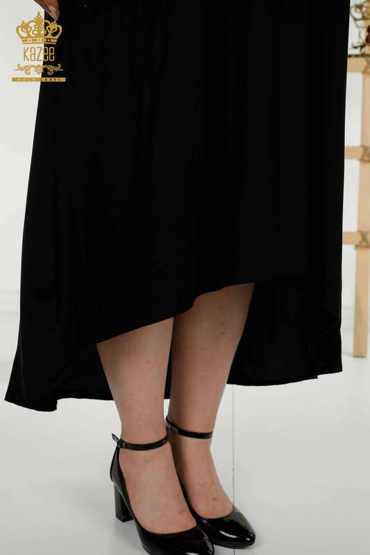 Rochie en-gros de damă neagră cu broderie cu pietre de cristal - 20410 | KAZEE