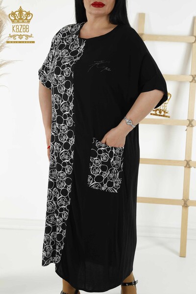 Rochie cu ridicata pentru femei cu model de buzunar negru - 20382 | KAZEE - Thumbnail (2)
