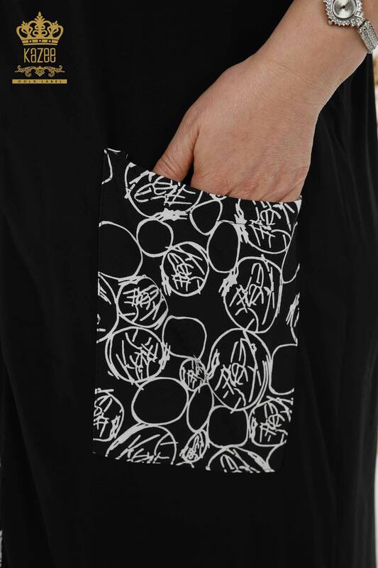 Rochie cu ridicata pentru femei cu model de buzunar negru - 20382 | KAZEE