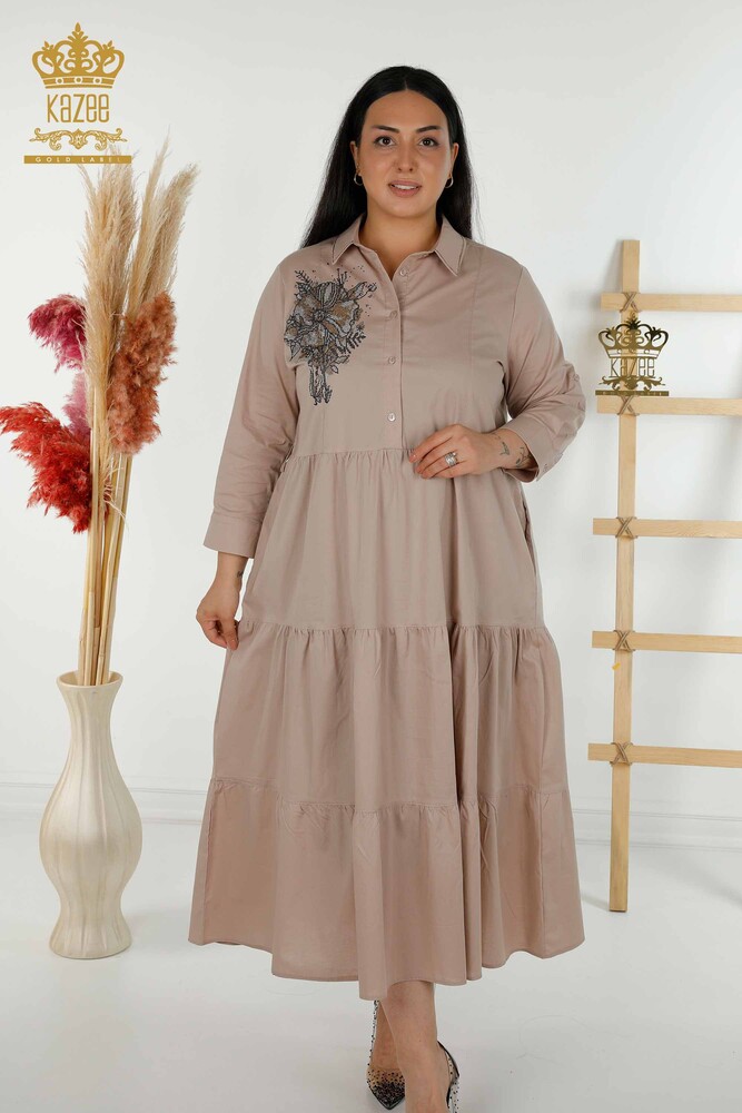 Rochie de dama cu ridicata cu model de flori Bej - 20271 | KAZEE - 1