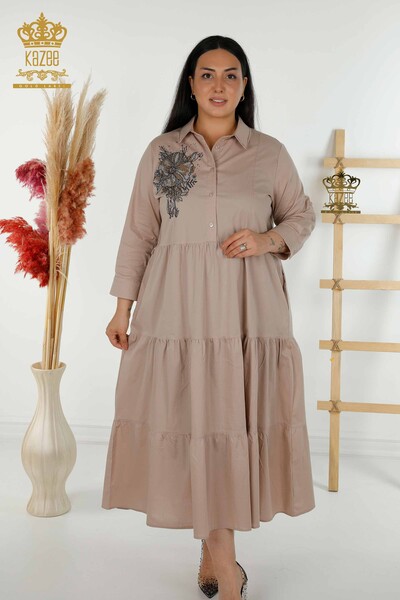 Rochie de dama cu ridicata cu model de flori Bej - 20271 | KAZEE 