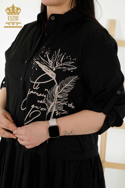 Rochie de damă cu ridicata cu model cu nasturi detaliate negru - 20324 | KAZEE - Thumbnail