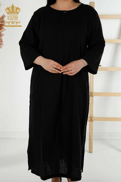 Rochie cu ridicata pentru femei cu doua buzunare neagra - 20400 | KAZEE - Thumbnail