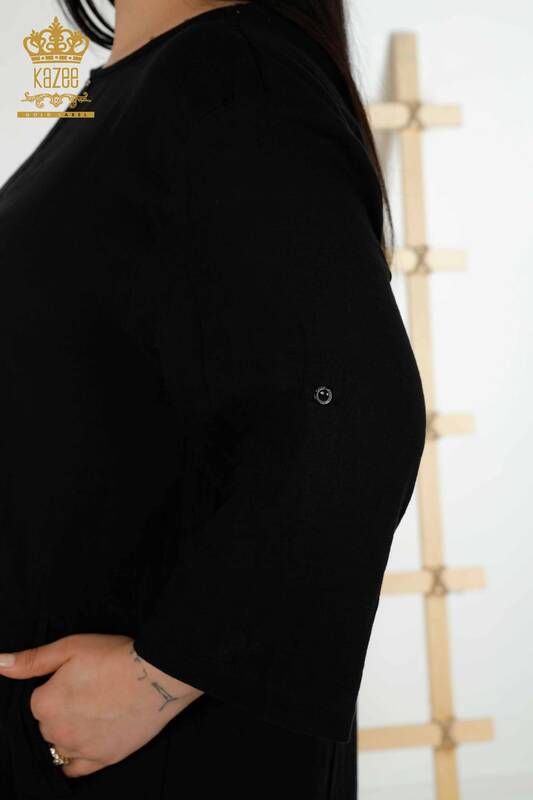 Rochie cu ridicata pentru femei cu doua buzunare neagra - 20400 | KAZEE