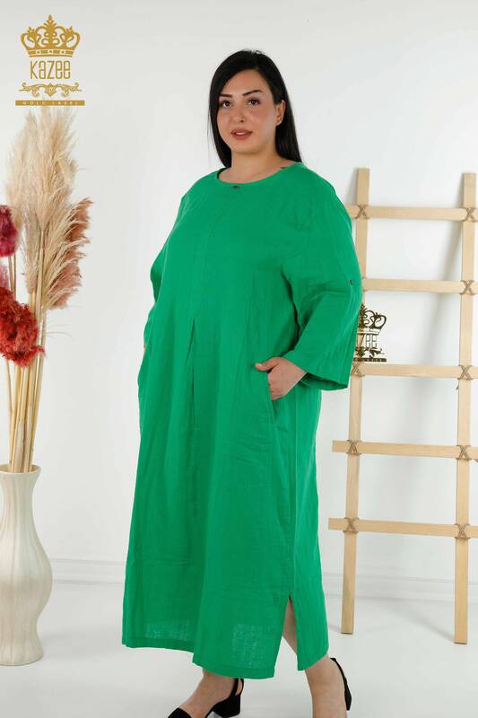 Rochie cu ridicata pentru femei cu doua buzunare verde - 20400 | KAZEE