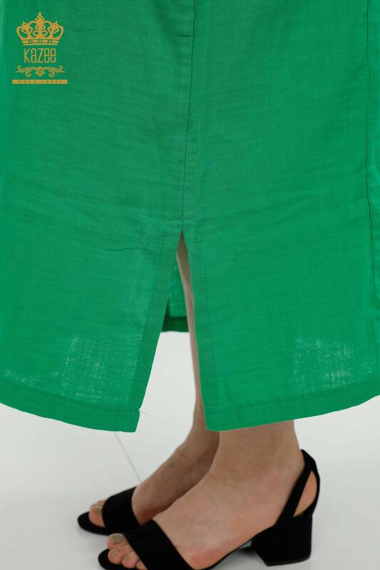Rochie cu ridicata pentru femei cu doua buzunare verde - 20400 | KAZEE