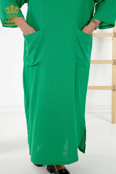 Rochie cu ridicata pentru femei cu doua buzunare verde - 20404 | KAZEE - Thumbnail