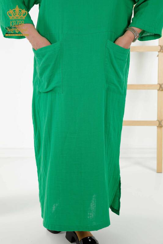 Rochie cu ridicata pentru femei cu doua buzunare verde - 20404 | KAZEE