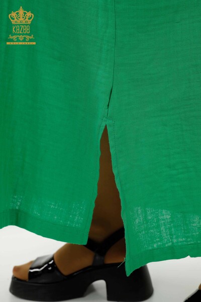 Rochie cu ridicata pentru femei cu doua buzunare verde - 20404 | KAZEE - Thumbnail