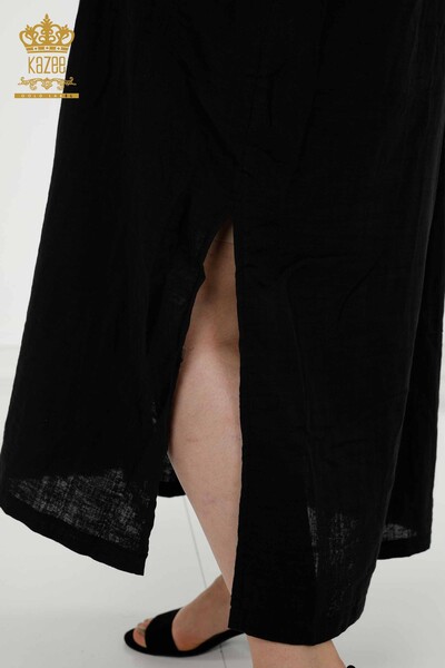 Rochie cu ridicata pentru femei cu butoane detaliate negru - 20405 | KAZEE - Thumbnail