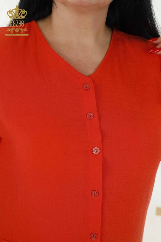 Rochie en-gros pentru femei cu buton detaliat portocaliu - 20383 | KAZEE