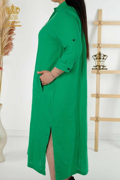 Rochie cu ridicata pentru femei cu buton detaliat verde - 20405 | KAZEE - Thumbnail