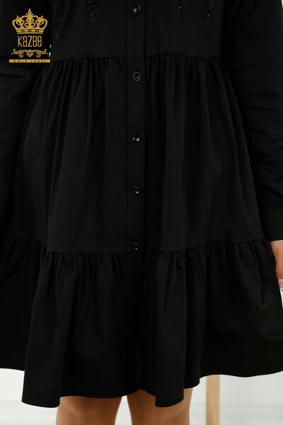 Rochie de dama cu ridicata cu nasturi brodate cu piatra neagra - 20229 | KAZEE - Thumbnail
