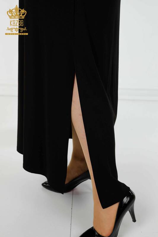 Rochie en-gros de damă neagră cu model de păsări - 7735 | KAZEE
