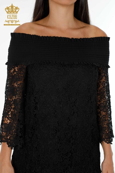 Rochie en-gros de damă neagră cu detaliu din tul - 17175 | KAZEE - Thumbnail