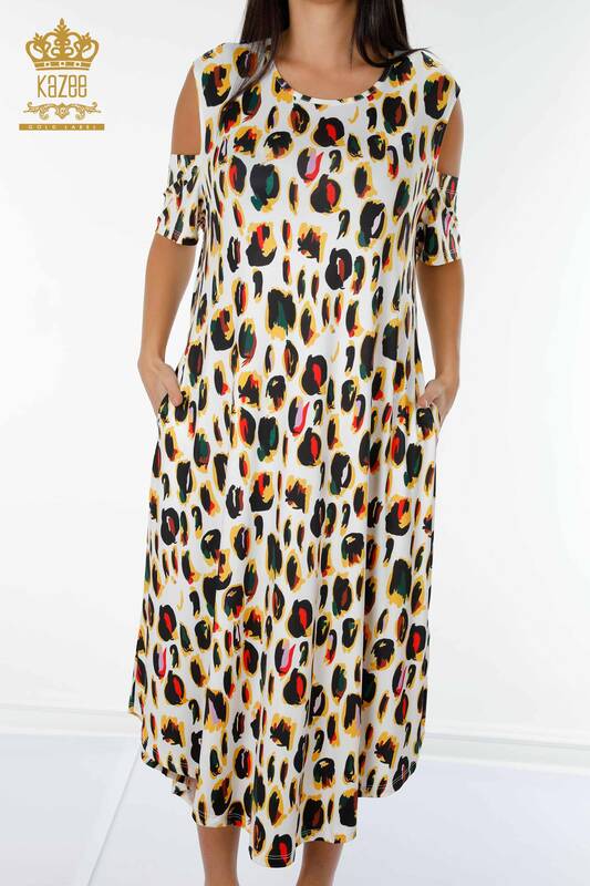 Rochie en-gros de damă cu model leopard colorat Ecru - 77794 | KAZEE