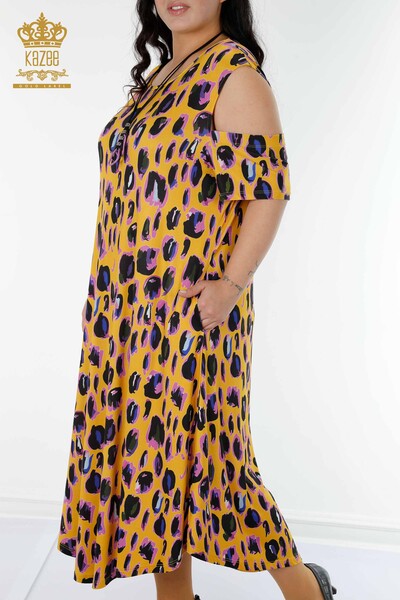 Rochie de damă cu ridicata, colorat, cu model de leopard, șofran - 77794 | KAZEE - Thumbnail