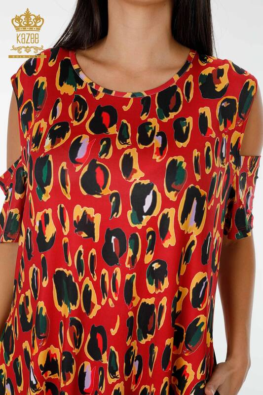 Rochie en-gros pentru femei Leopard colorat cu model roșu - 77794 | KAZEE