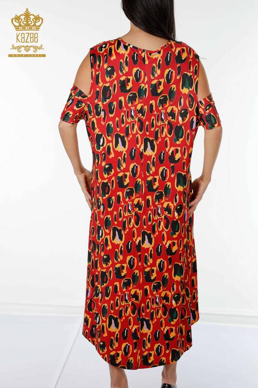 Rochie en-gros pentru femei Leopard colorat cu model roșu - 77794 | KAZEE