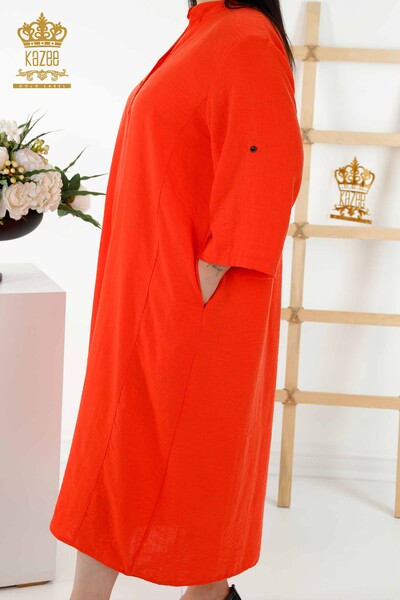 Rochie de dama cu ridicata cu jumatate de nasture detaliata portocaliu - 20384 | KAZEE - Thumbnail